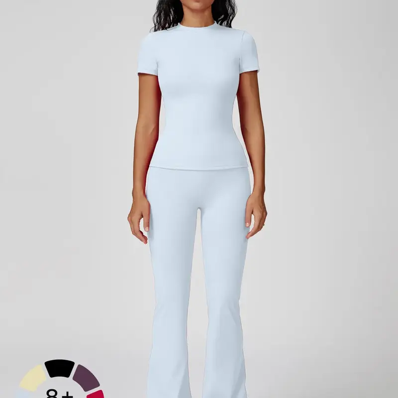 Women's Sporty Two-Piece Set, Yoga Fitness Clothing, Quick-Dry Slim Fit T-Shirt & High Waist Yoga Pants, Soft Skin-Friendly Fabric, All-Season Wear