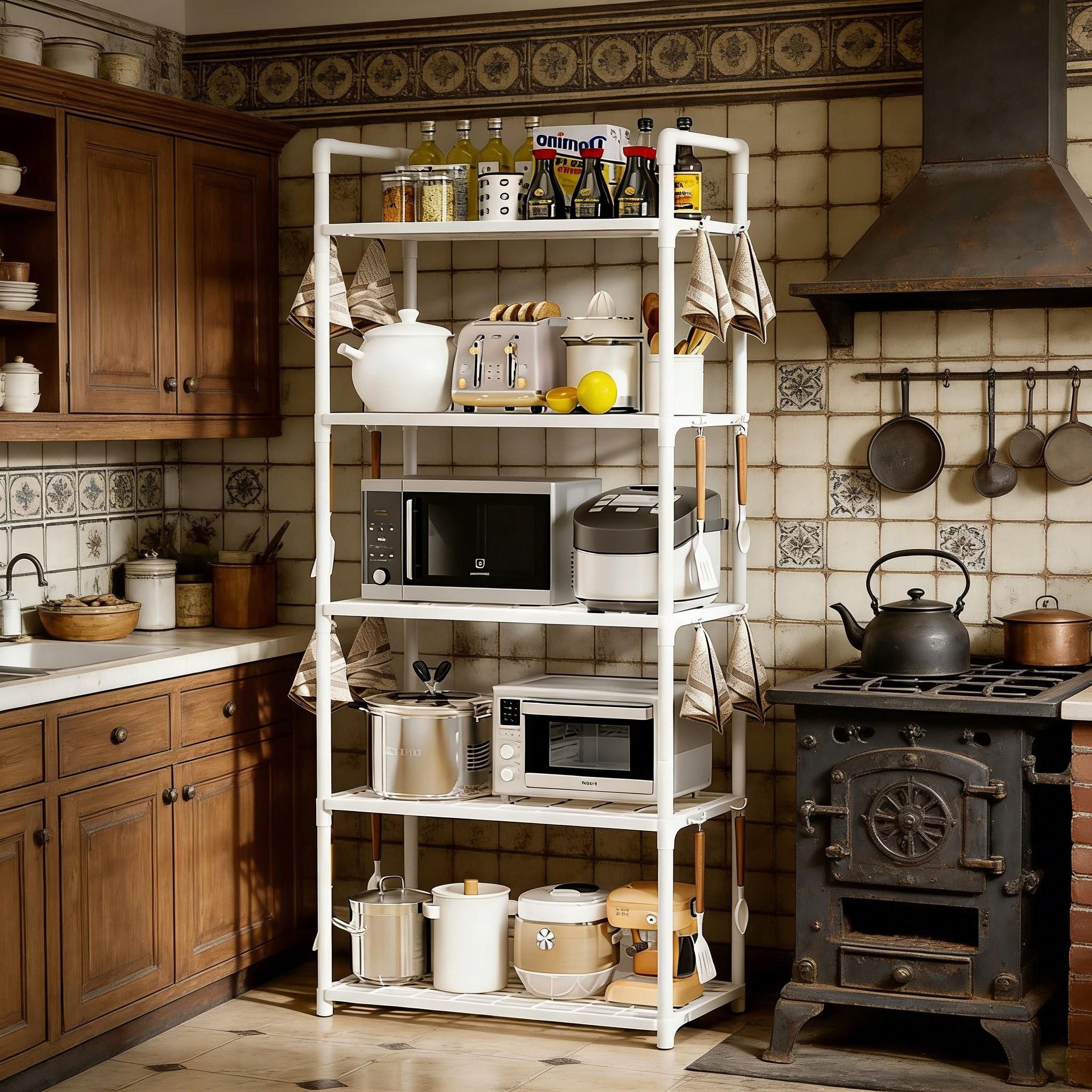 Adjustable Multi-Functional Shelf, Space-Saving Layered Structure, Ideal for Kitchen Bathroom Study Office Home Business