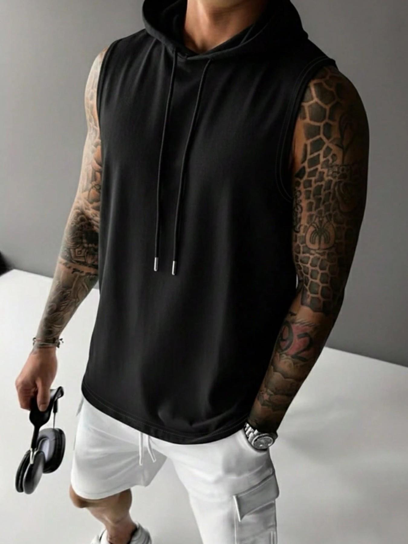 Men's Built From Pain Dripping Blood Skull Print Sleeveless Hoodie Gym Workout Fitness Tank Top