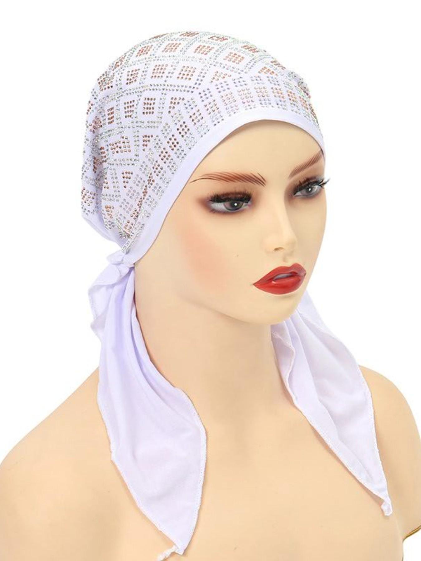 Women's Elastic Turban Hat, Soft Solid Color Diamond Casual Hat, Hijab Headwrap Inner Cap Bonnet, Ideal for Outdoor Use