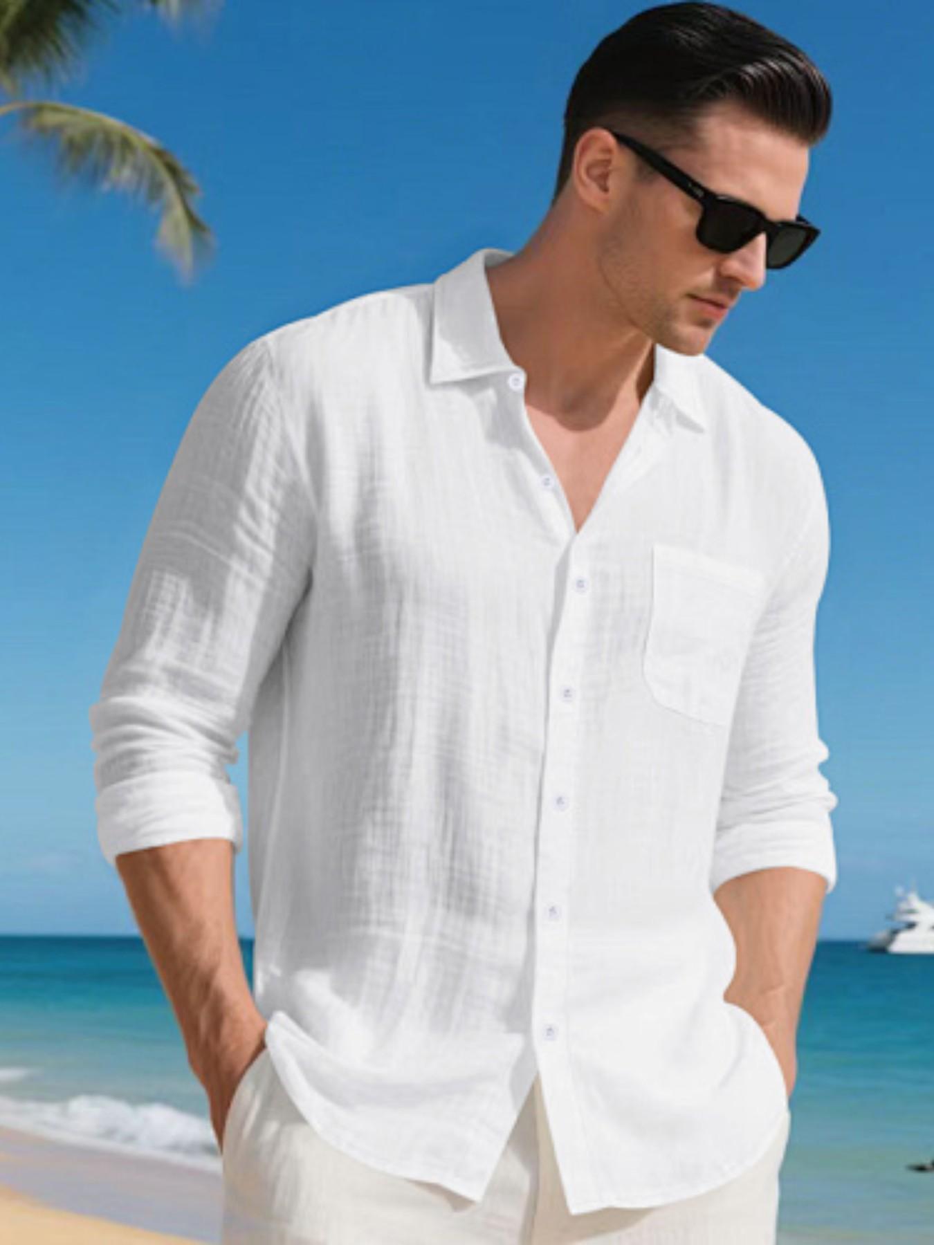 Men's Summer Linen Spread Collar Long Sleeve Shirts! Loose fit for all body types, breathable and skin-friendly without sweatiness, perfect for beach vacations, office wear, and versatile multi-scene outfits