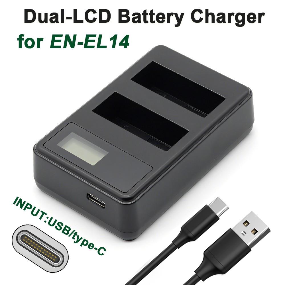 1Pcs EN-EL14 Dual Slot Camera Battery Charger, LCD Display, Suitable for Nikon MH-24 Charger, P7000, P7100, P7700, P7800, D3100, D3200, D3300 DSLR Camera Battery Charger (batteries not included in the product)