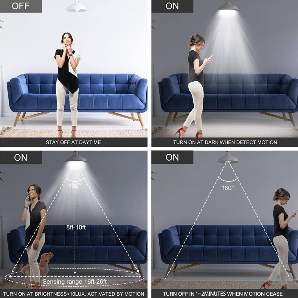 Kasotile Motion Sensor LED Bulb, 12w Equivalent 100w, 3000k/6000k, E26/e27 Base, Indoor Lighting, 80-265v, Energy Efficient