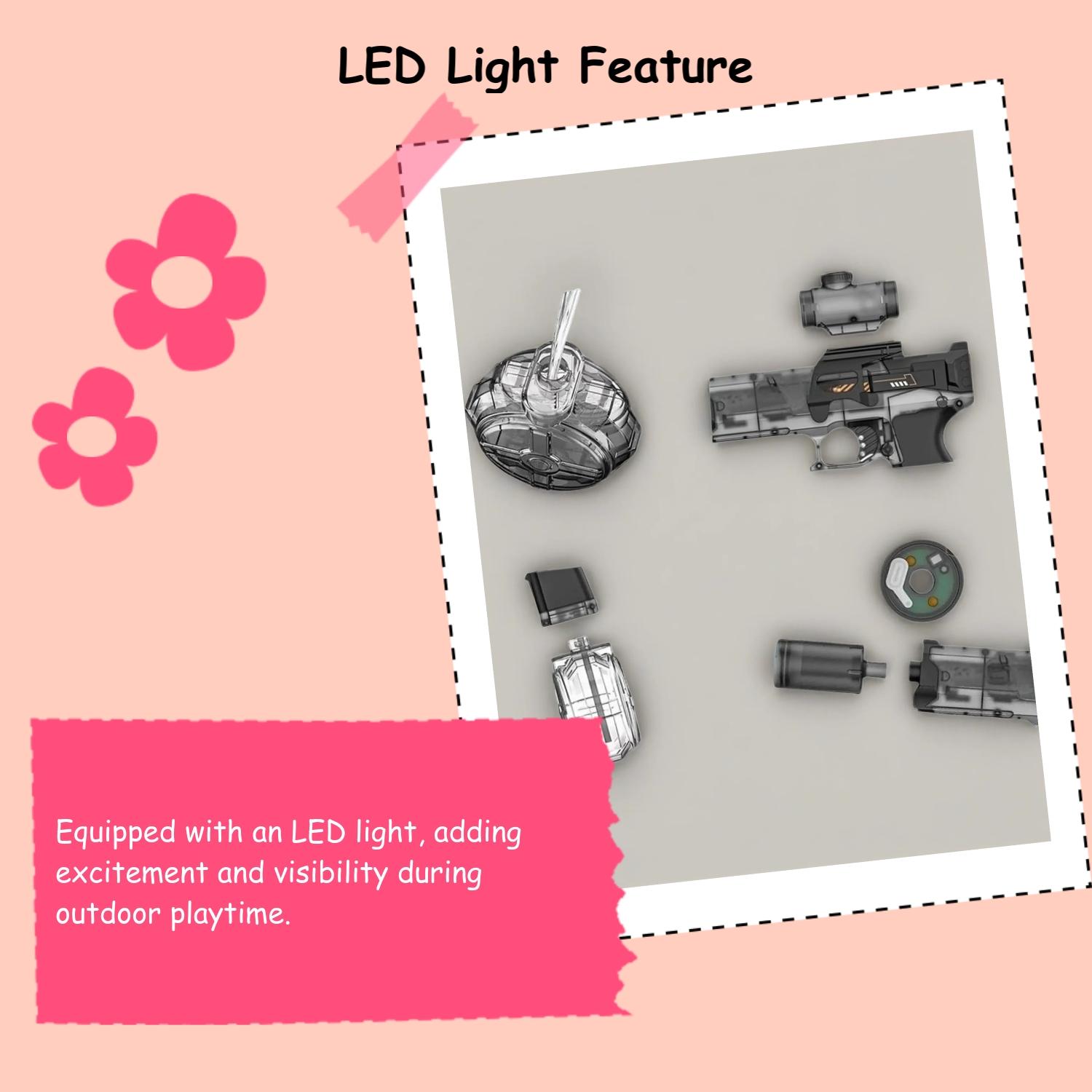 Electric Water Gun with LED Light, Automatic Squirter, Dazzling Outdoor Playtoy for Boys & Girls, Ideal Summer Accessory