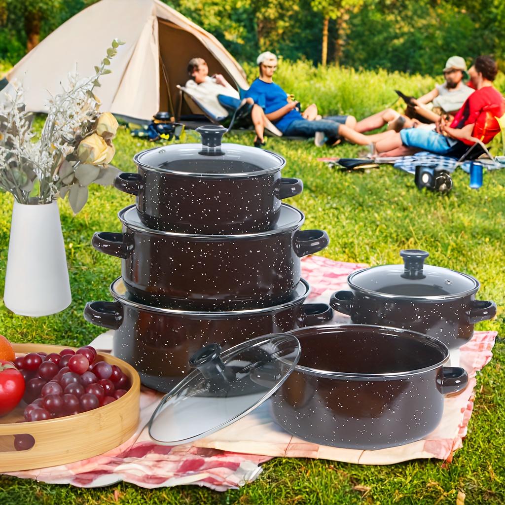 3pcs/5pcs multi-functional enamel set pot light and thin, soup pot cooking pot stew pot, open flame electric stove gas universal, restaurant kitchen home daily kitchen utensils and pots, outdoor camping, holiday gifts