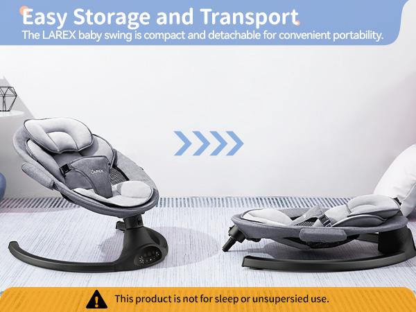 LAREX Baby Swing for Infants | Electric Bouncer for Babies,Portable Swing for Baby Boy Girl,Remote Control Indoor Baby Rocker with 5 Sway Speeds,1 Seat Positions,10 Music and Bluetooth (Black)