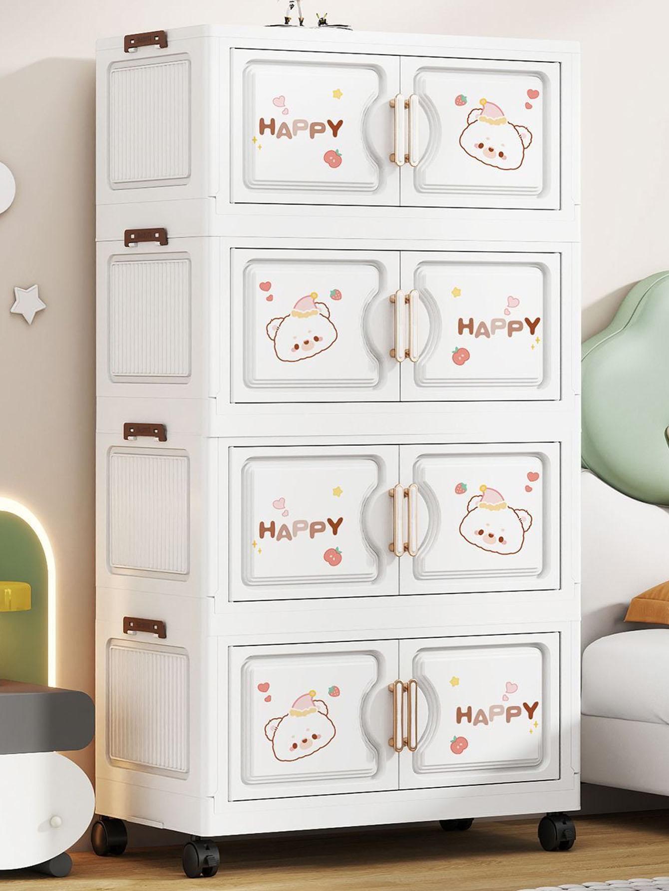 Foldable Plastic Storage Cabinet, Multi-Layer Home Organizer, Easy Assembly, Bedroom & Living Room Use, Baby Closet, Nursery, Modern Style, Cupboard