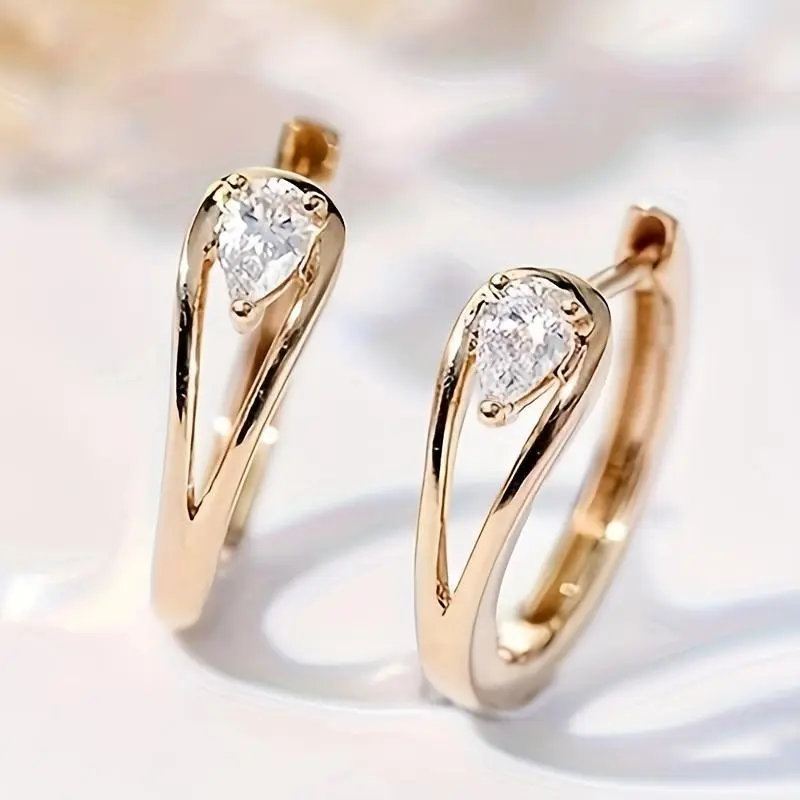 Exquisite Geometric  Inlay Hoop Earrings, Copper Fashion Jewelry for Women, Elegant Casual Daily Wear