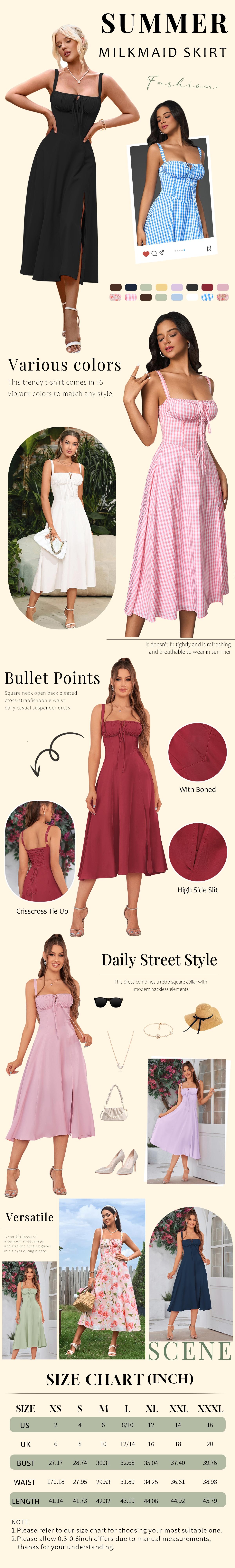 Parthea Women's Plain Ruched Boning Corset Milkmaid Dress, Lace Up Dress, Party Dress, Split Thigh Dress, Tie Front Dress, Elegant Square Neck Midi Dress, Dresses for Women, Frenchy Style Non Bodycon Dress Christmas, Formal Dresses