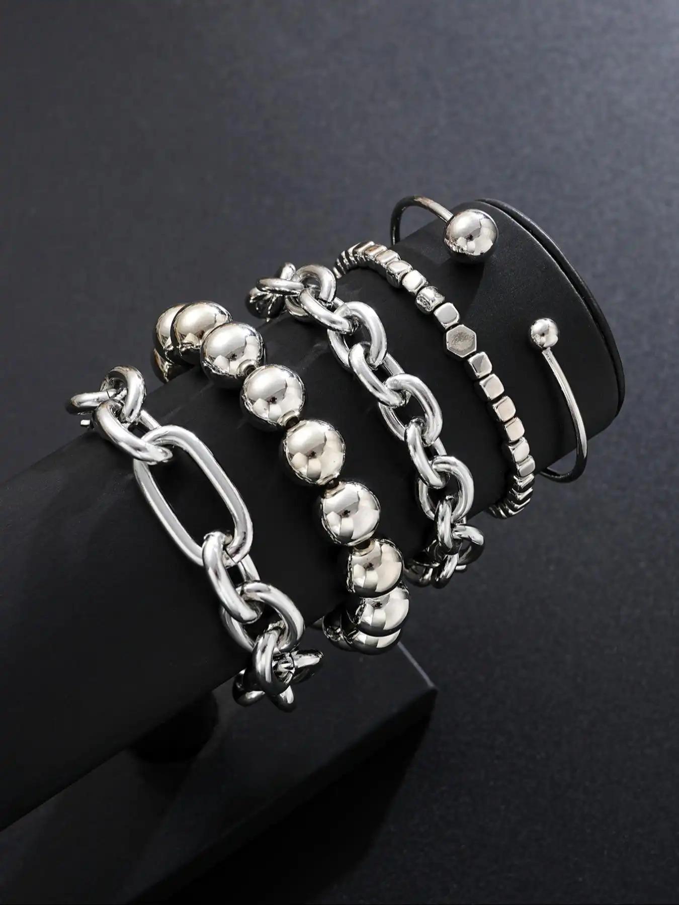 Set of 5 Casual Hand Chains for Women & Men, Zinc Alloy Open Ring Bracelets, Trendy Stackable Bangles, Perfect Daily Wear Accessories & Ideal Birthday Gifts