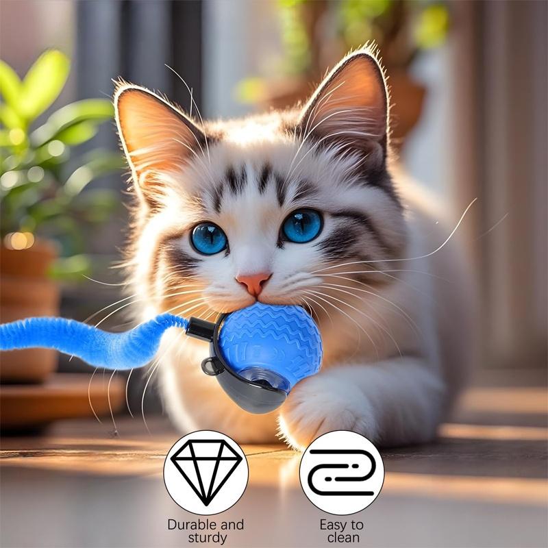 Pet automatic obstacle avoidance toy ball, Automatic Rolling Ball, interactive smart cat toy with collision detection - USB charging, can realistically simulate the tail movements of all cat breeds