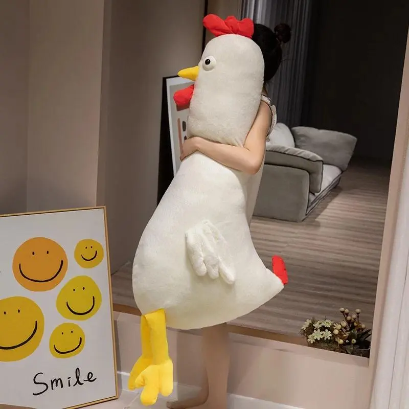 Giant Size Kawaii Stuffed Long Chicken Plush Pillow Bed Backrest Sleeping Cushion Dolls Home Decoration Birthday Gift for Friend