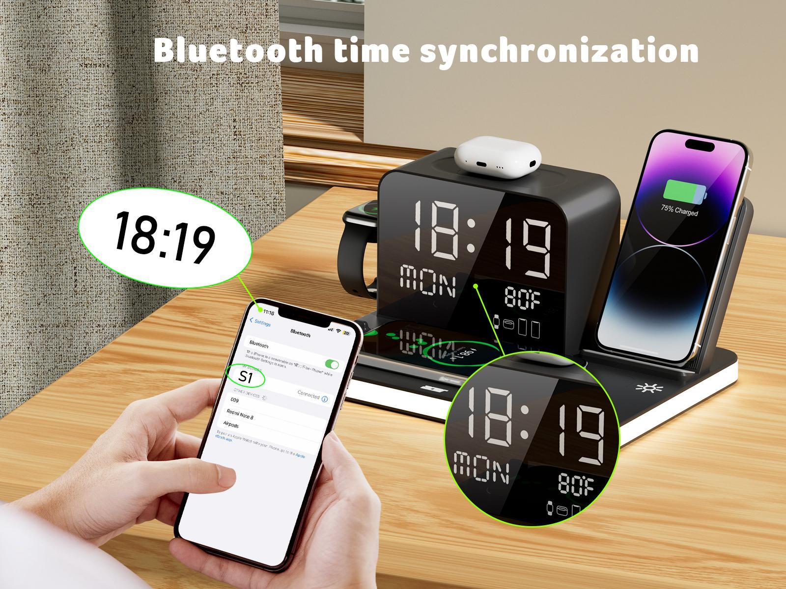 Acer 7 in 1 Wireless Charging Station with Fast Wireless Charger, LED Night Light, Bluetooth Time Sync Clock & Temperature Display, USB-A & USB-C, Magnetic MagSafe – for iPhone, Android Phone, Apple Watch & AirPods, Gift,back to school tiktokshopbacktosch