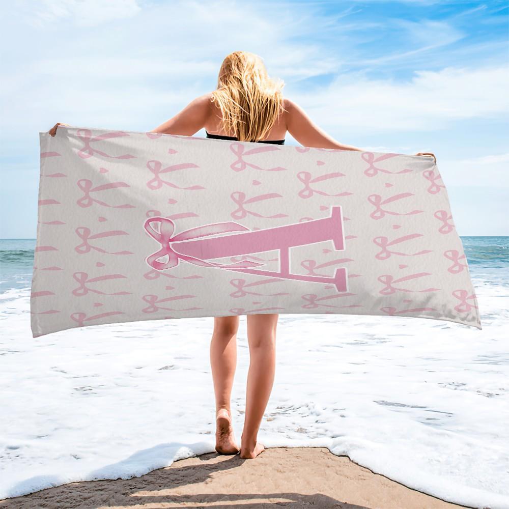 1Pc Bow Letter Beach Towel, Super Absorbent Quick-Drying Lightweight and Portable, Multi-Use for Beach and Pool, Wear-Resistant Easy to Fold and Store, Towel for Girls' Outdoor Swimming and Vacation
