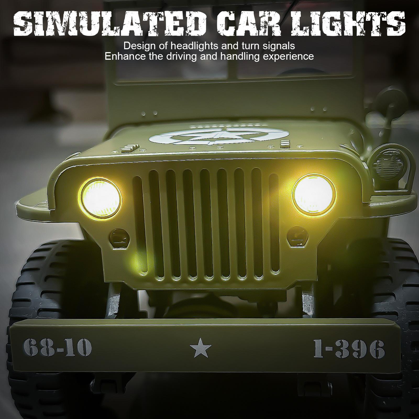 Willys RC Off-Road Vehicle - 2 Batteries, Professional Full-Size Proportional Transmission, Alloy Chassis, Steering Linkage, Multi-Mode Lights, Optional Body Tarp & Electric Winch Compatibility (All-Terrain Outdoor Climbing Toy Car) Rc Model Car Remote Co