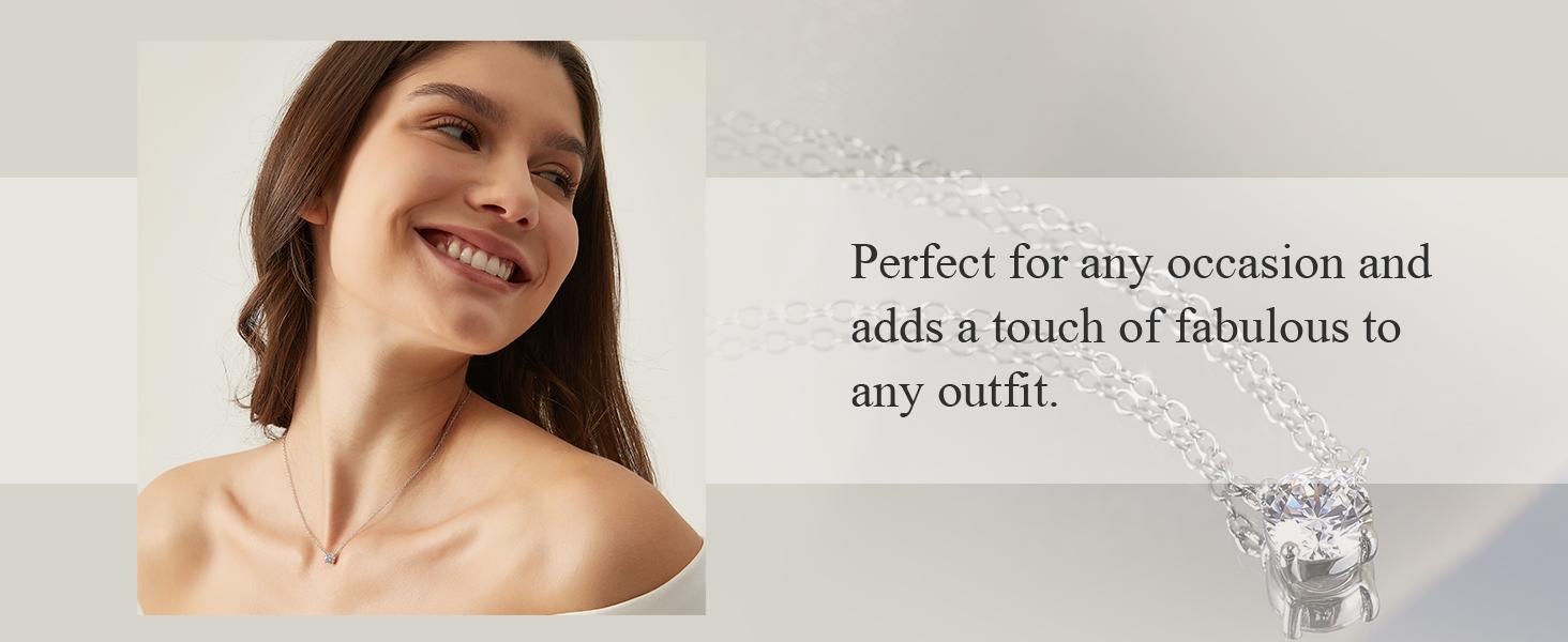 1 Carat CZ Solitaire Tennis Necklace for Women| 925 Sterling Silver Round Cut Cubic Zirconia, Elegant Everyday & Anniversary Jewelry Gift