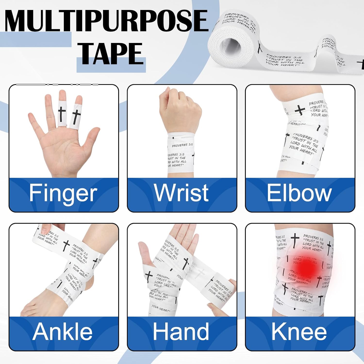 4-8 Pcs Christian Athletic Tape 2in x 23ft, Sports Wrist Wrap with Cross & Bible Verses, Religious Tape for Soccer Football Boxing Gym Trainers, Inspirational Gift for Church