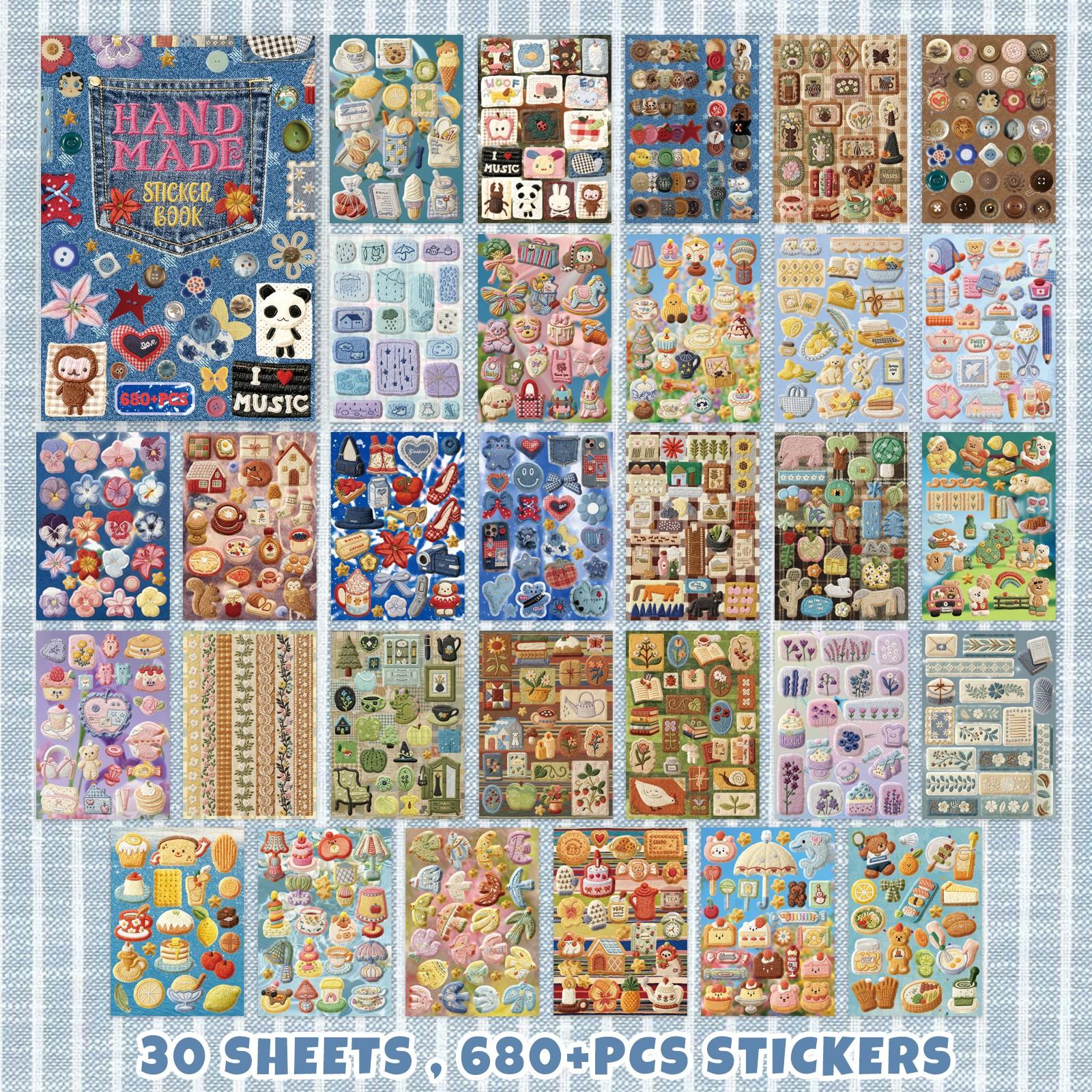 Vintage Cute Embroidered Sticker Set, Decorative Stickers, 680 Pieces, Perfect for Adult Use, Ideal for Sticker Records and Scrapbooking, Handmade, Random Covers, Vintage Versatile
