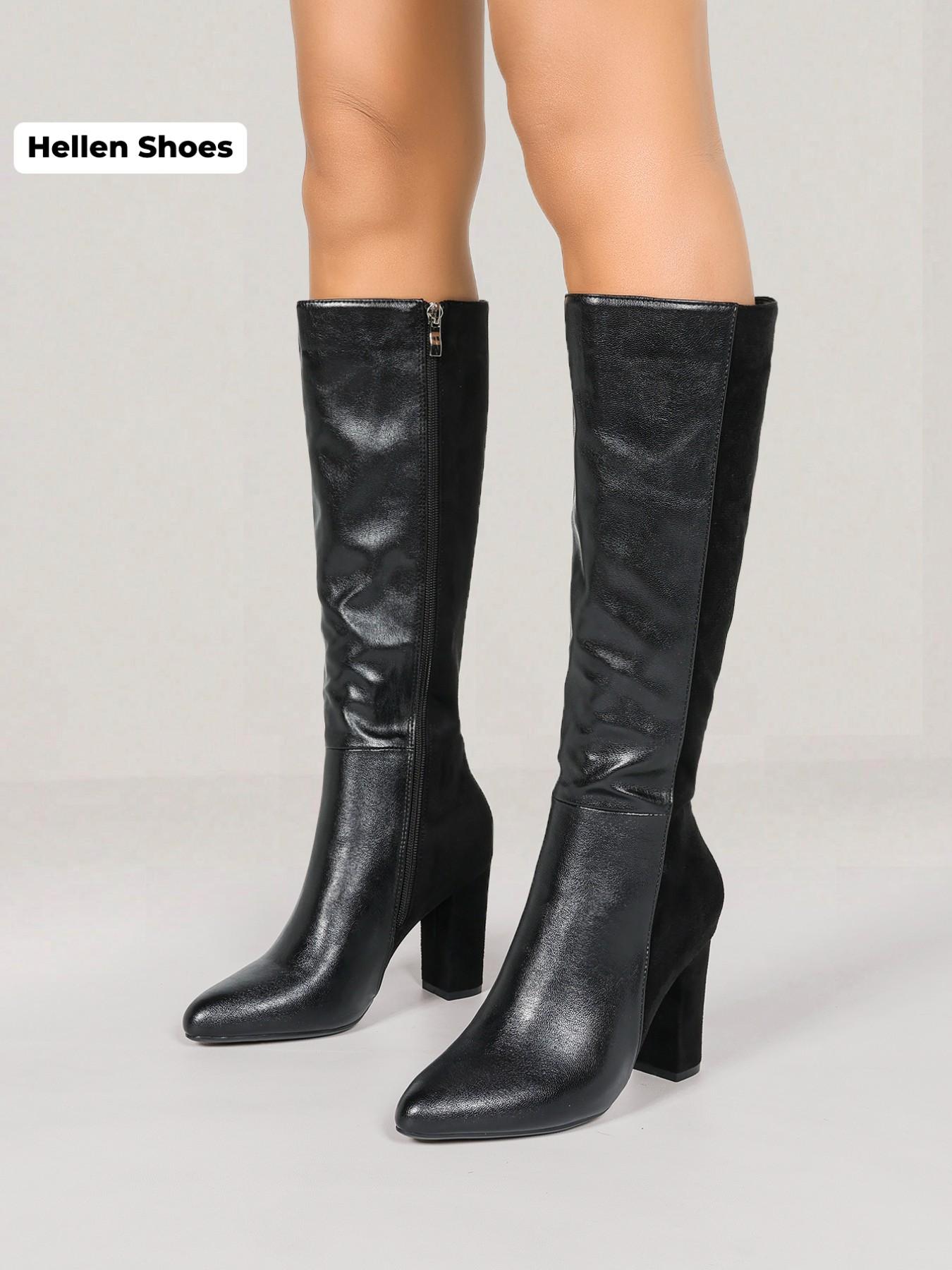 Women's Solid Color Knee High Heel, Elegant Pointed Toe for Fall & Winter, Pointy Toe Boots, Women's Shoes
