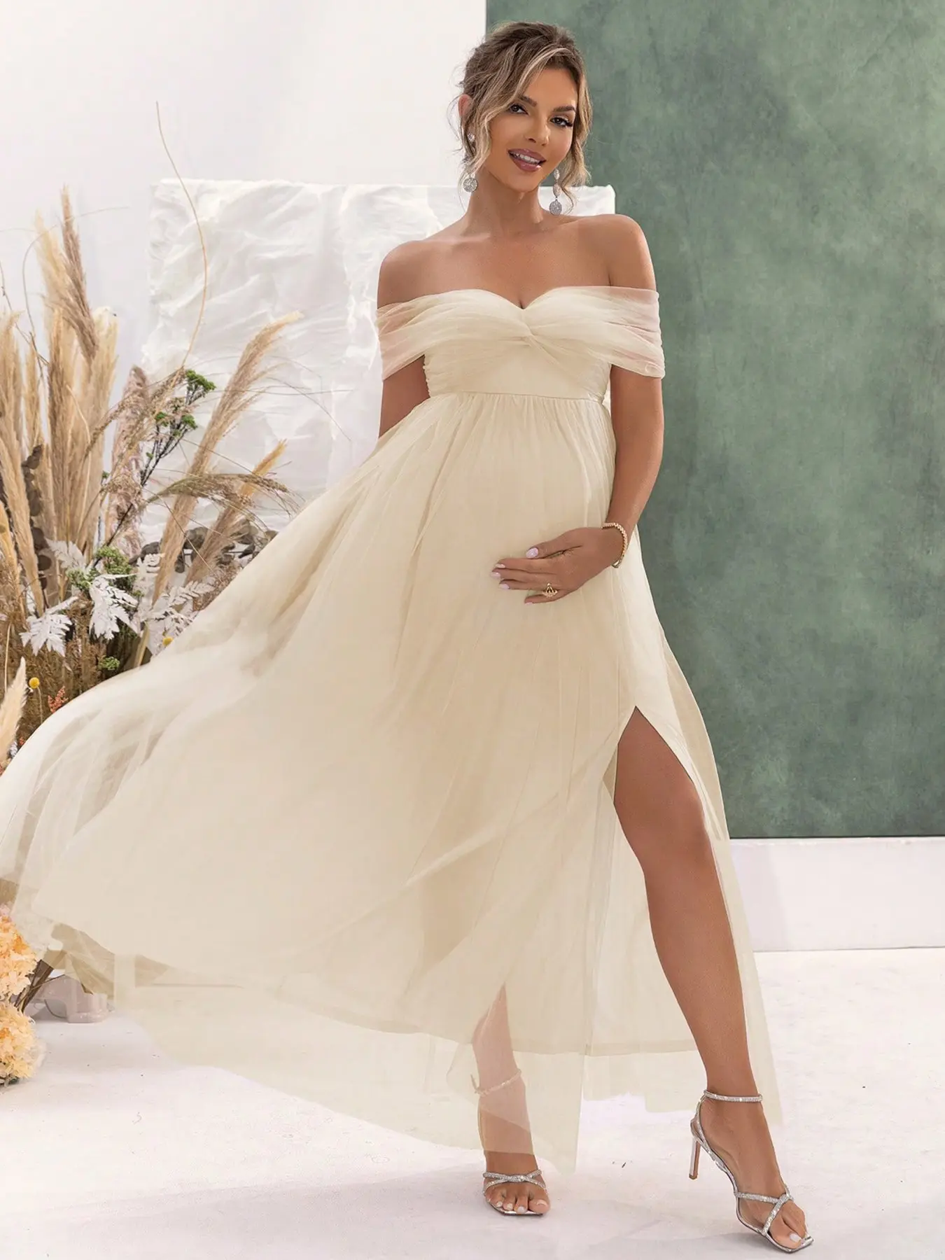 One-Shoulder High-Waisted Split Dress for Pregnant Women, Elegant Long Skirt, Comfortable and Stylish Maternity Wear, Maternity Clothes, Pregnancy Clothes