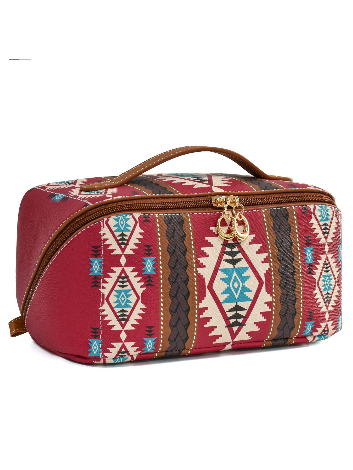 Boho Style PU Leather Cloud Pillow Makeup Bag, Large Capacity Handheld Makeup Case, Travel Wash Kit, Stylish and Functional