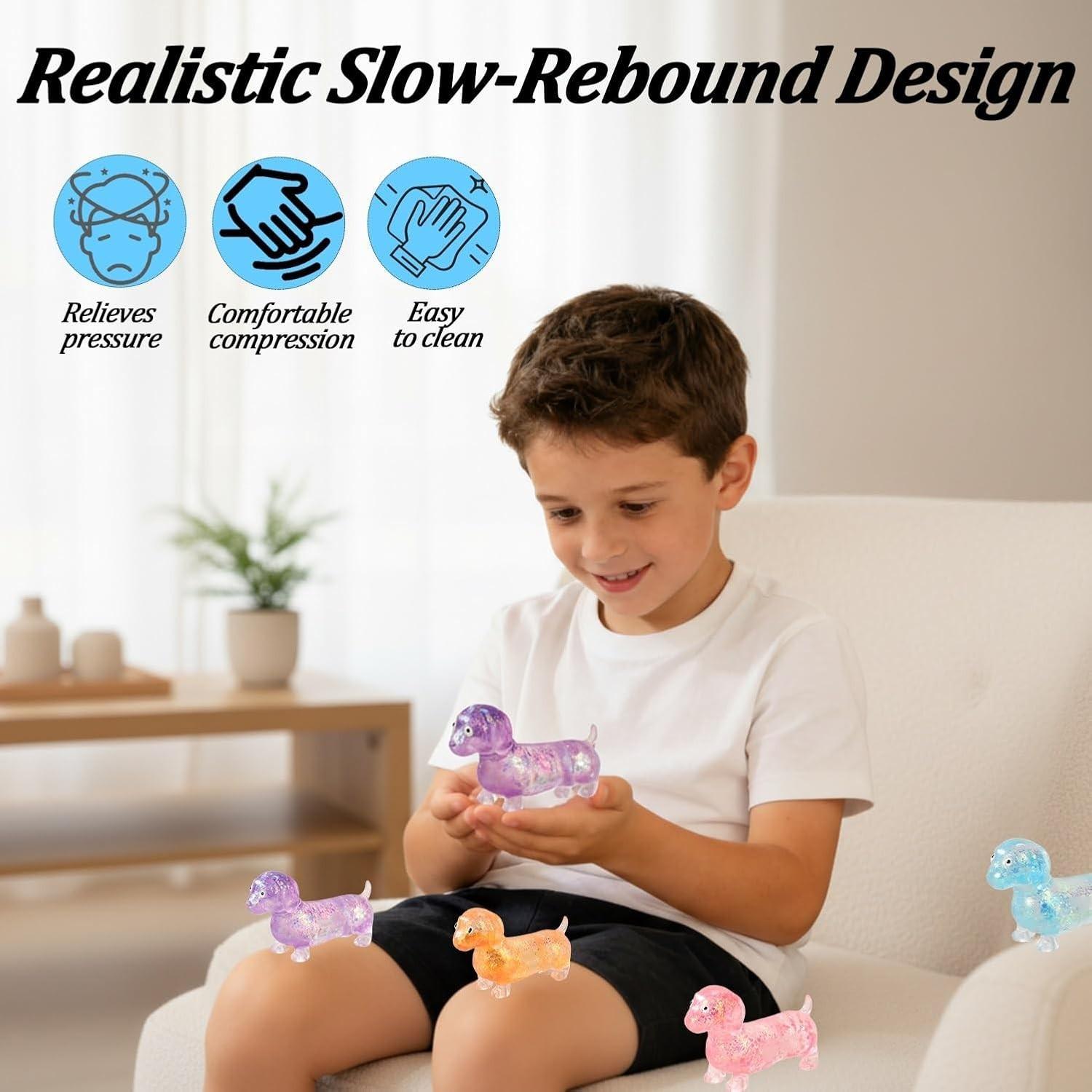 Anxiety Squishies, Fidget Cube Stress Relief, Dachshund Squishy Stress Toy,  Upgraded Sparkly Sausage Dog Gel Stretch Ball, Cute Mini Dogs with Face for kids Adults
