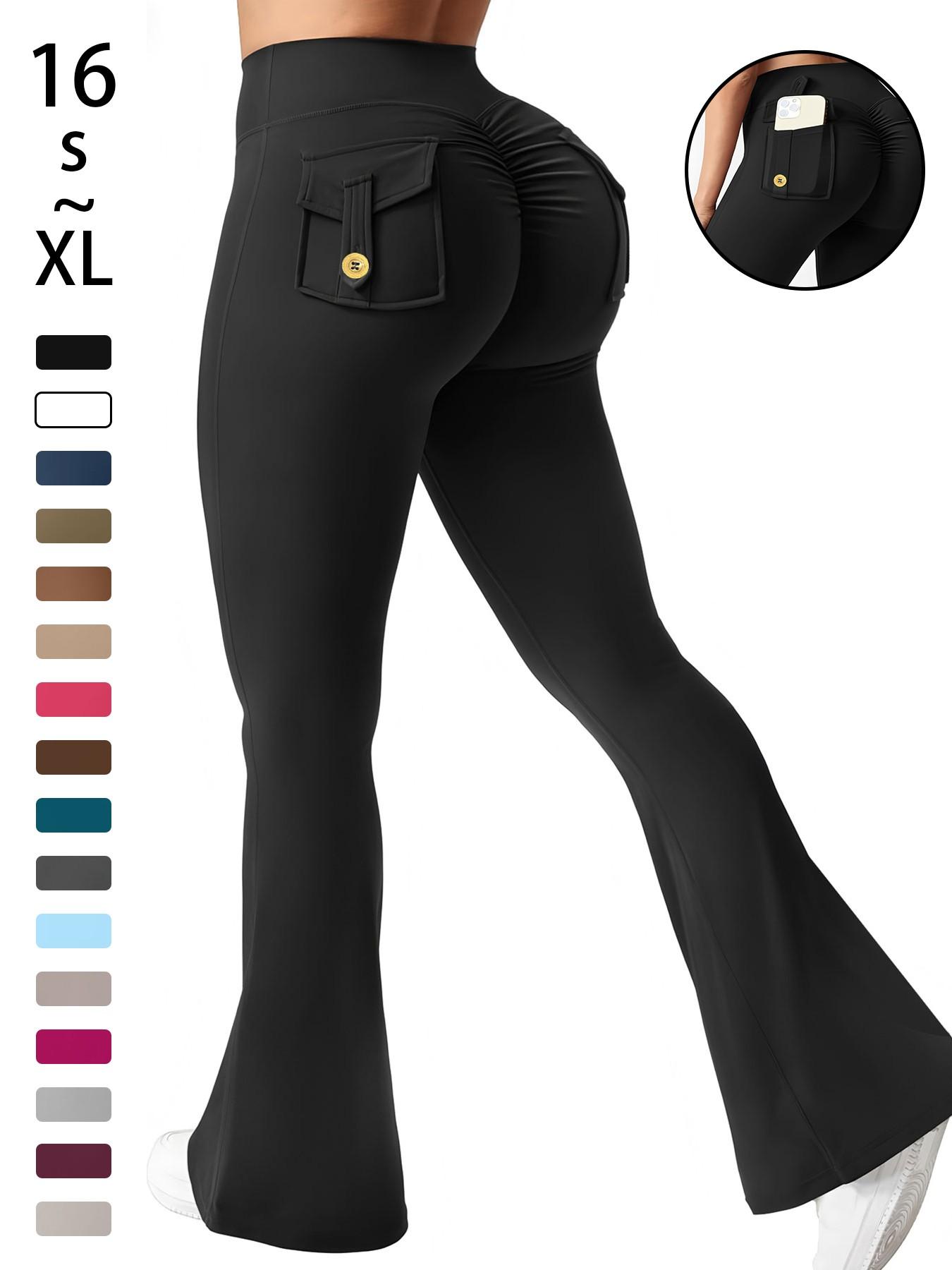 Women's High Waisted Tight Fit Flare Pants with Pockets, V-Shape Waist Design, Butt Lifting Yoga Pants, Casual Fall Winter Workout Wear, Flared Yoga Bottoms, Gym Sportswear Bottoms
