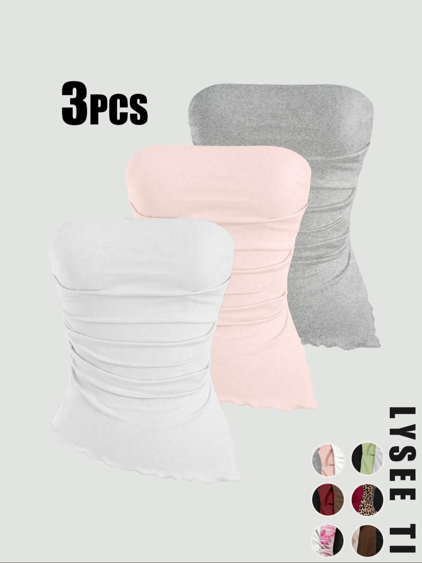 2026 Valentine's Day Women's 3-Piece Autumn/Winter Tube Top Set, Casual Fashion Sports Multicolor High-Elastic Tops with Lettuce Trim