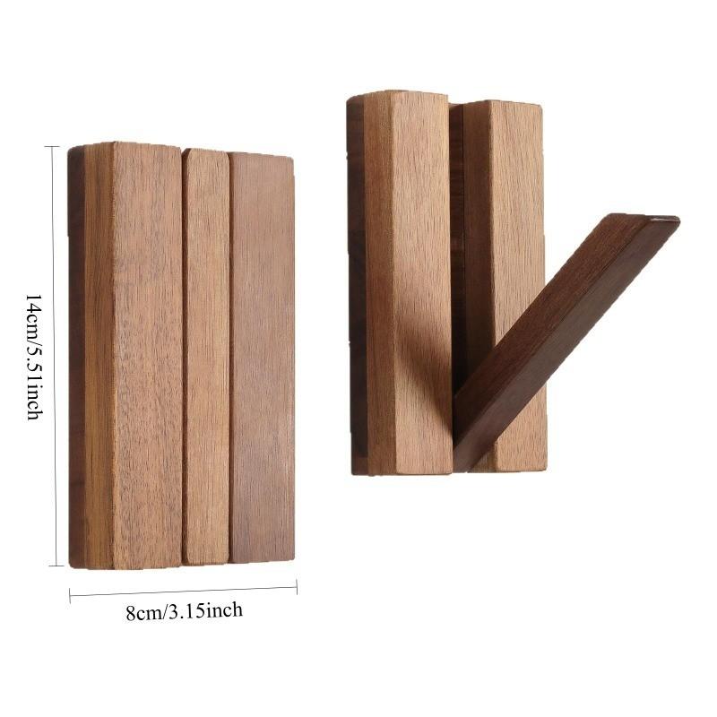 Magnetic Foldable Wooden Wall Hooks, Hidden Acacia Wood Coat Hooks, Flip Down Hooks for Coats, Bags, Hats, Towels