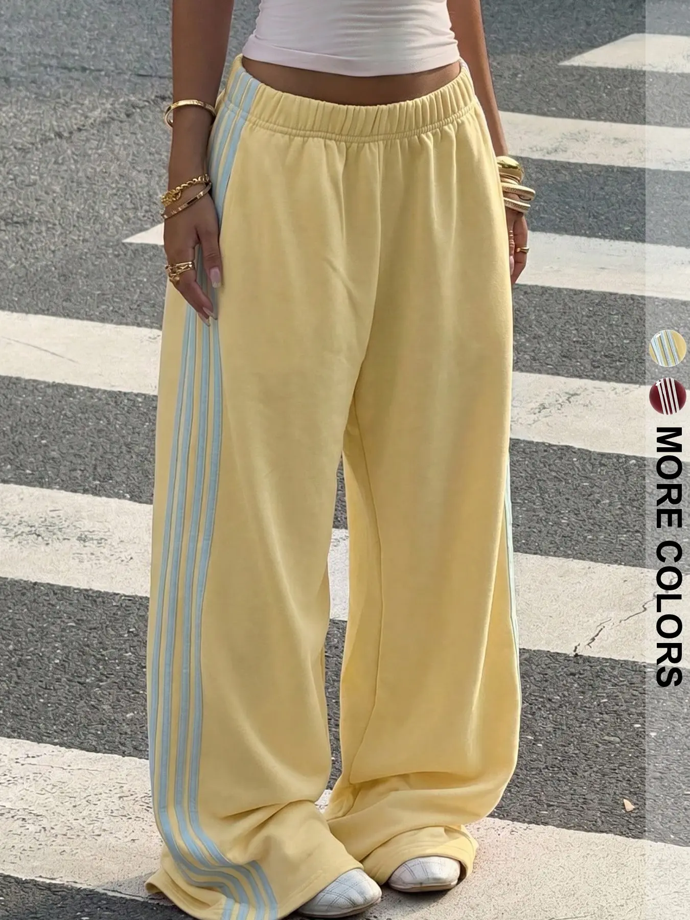 Unisex Striped Sweatpants, Casual Streetwear, Hip-Hop Style, Elastic Waist, Loose Fit, All Seasons, Fashionable Lounge Wear