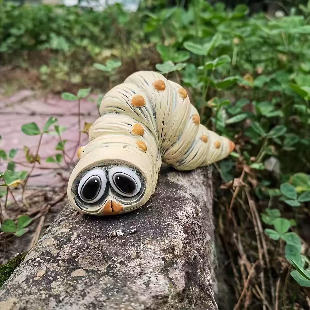 Cartoon Large Eye Caterpillar Resin Ornament, Round Dot Antennae Cute Insect Design, Garden Decor, Mini Landscape Decoration, Fun Gardening Gift