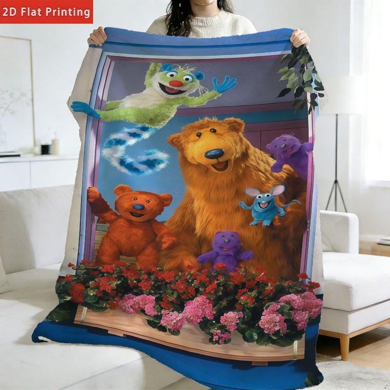 Bear in the Big Blue House All-Season Soft Fleece Throw Blanket - Fleece Fabric, Nursery Decor, Garden Theme, Pastels, Multi-Size, Wash-Resistant, Plush Travel-Ready Cover, Cartoon Print Gift for Animation Fans