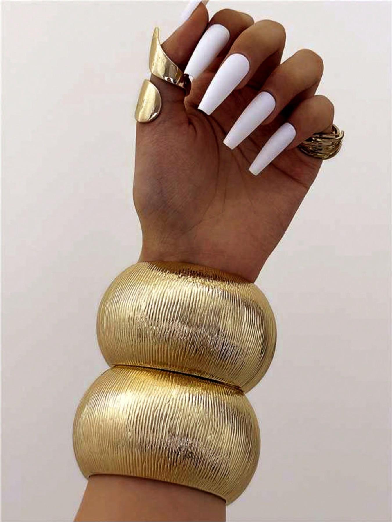 Chunky Cuff Bracelet for Women, Bold Wide Bangle, Retro Textured Metal Design, Perfect for Parties & Holidays