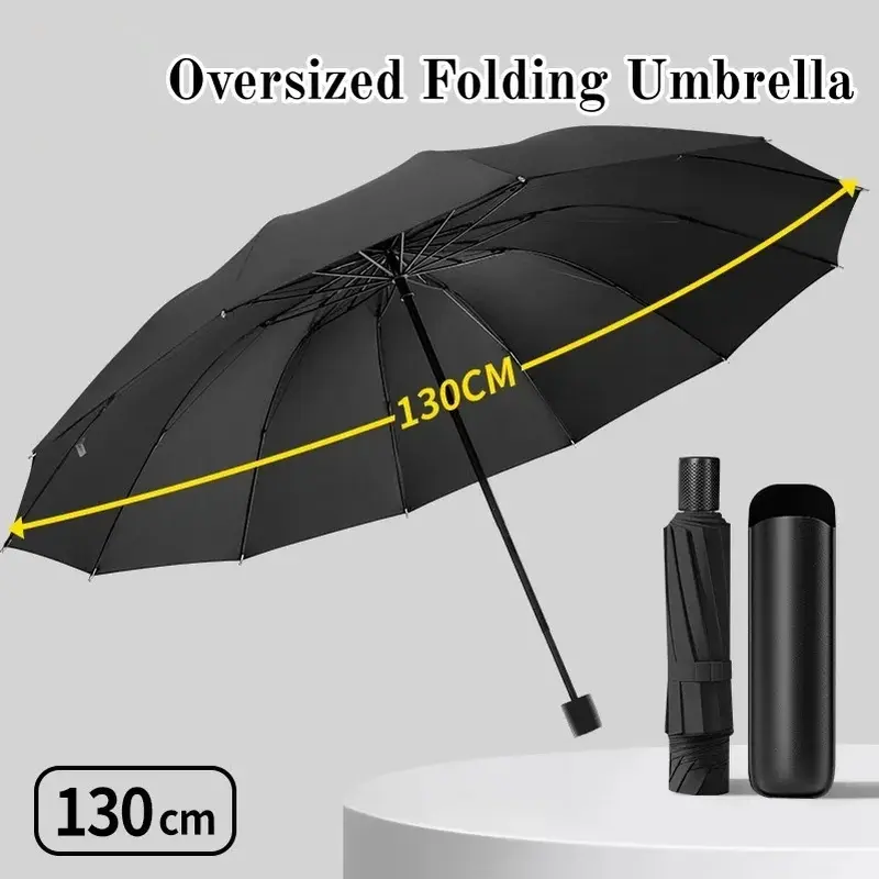 Umbrella Enlarged Thickened Reverse 12 Rib Reinforced Umbrella Men Folding Umbrella Oversized Windproof Rainproof 130cm