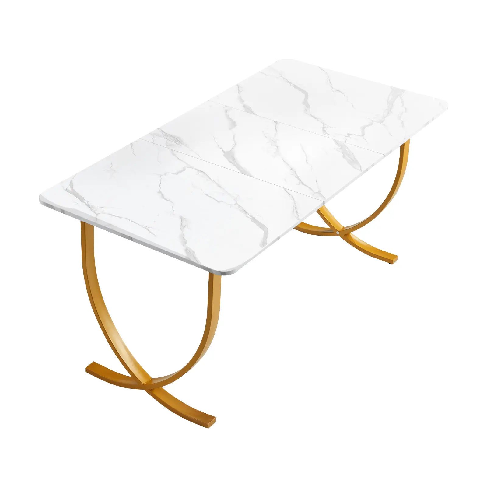 Executive Desk, 63" W x 31.5" D Large Office Desk, Modern Computer Table Conference Meeting Room Table, Business Furniture Enlarged Desktop for Home Office, White and Gold