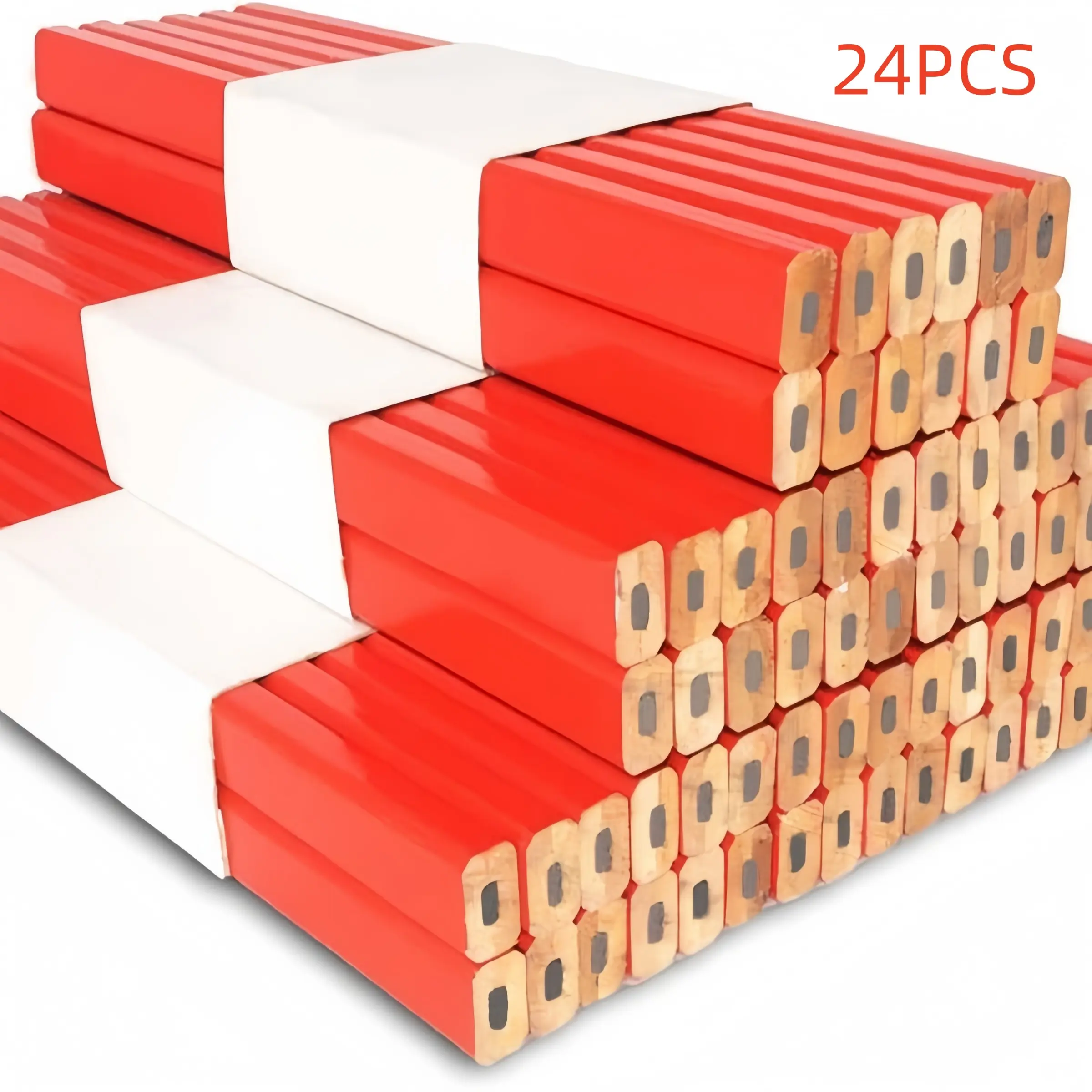 24Pcs Flat Carpenter Pencils, Construction Pencils with Printed Ruler, Wood Cased Graphite Pencils, High Quality Smooth Writing, Marking Tool for Woodworking, Drafting & Drawing, Ideal for Artists & DIY Enthusiasts