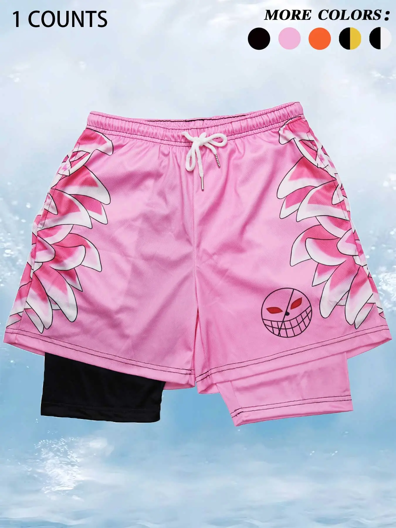 Men's Colorblock & Cartoon Print Drawstring Waist 2-in-1 Sports Shorts, Stretchy Athletic Shorts, Gym Shorts, Athletic Shorts, Quick-Dry Breathable Fabric, Regular-Fit Sporty Pocket Track Bottoms