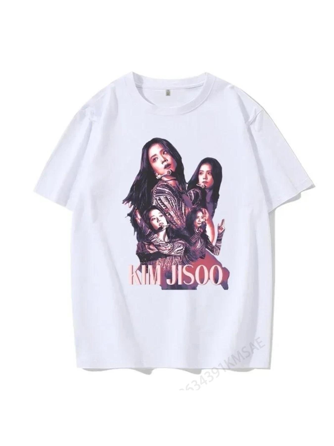 Black and Pink Jisoo Picture Printing Comfortable and Breathable Summer Fashion Casual T-shirt  Kpop Star Printed T-shirt