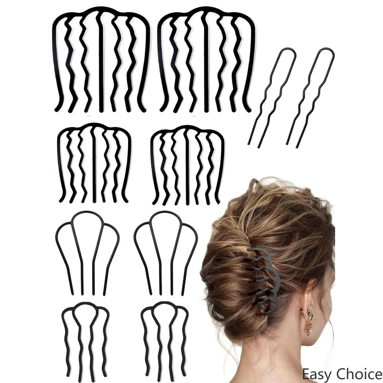 7 Pcs Metal Hair Side Combs Hair Fork Clip Teeth Hair Pin Stick for Updo Bun, U Shape Hair Combs for Vintage Hairstyle Hair Accessories, Thick Hair Combination, U Shaped Hair Pins