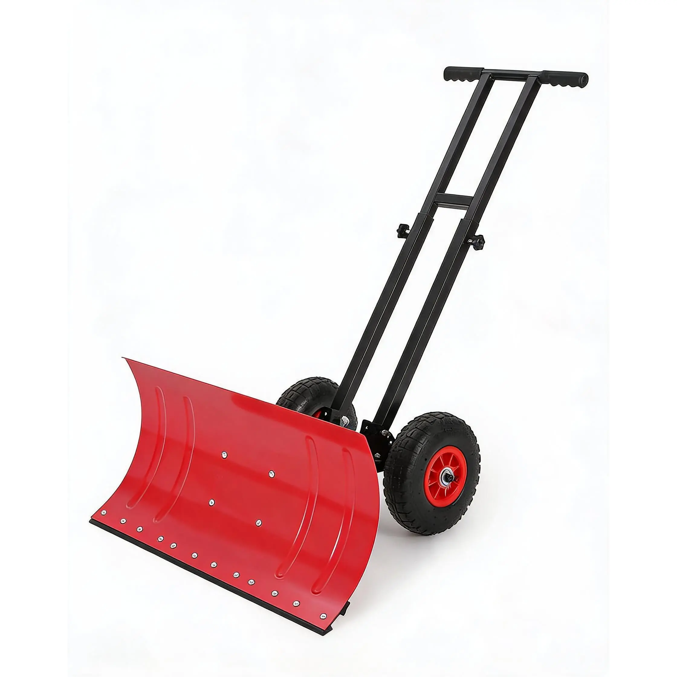 Heavy Duty Rolling Snow Shovel with Wheels - 7-Position Angled Metal Blade - Adjustable Ergonomic Handle - Ideal for Driveway, Sidewalk, Pavement, and Doorway Snow Removal