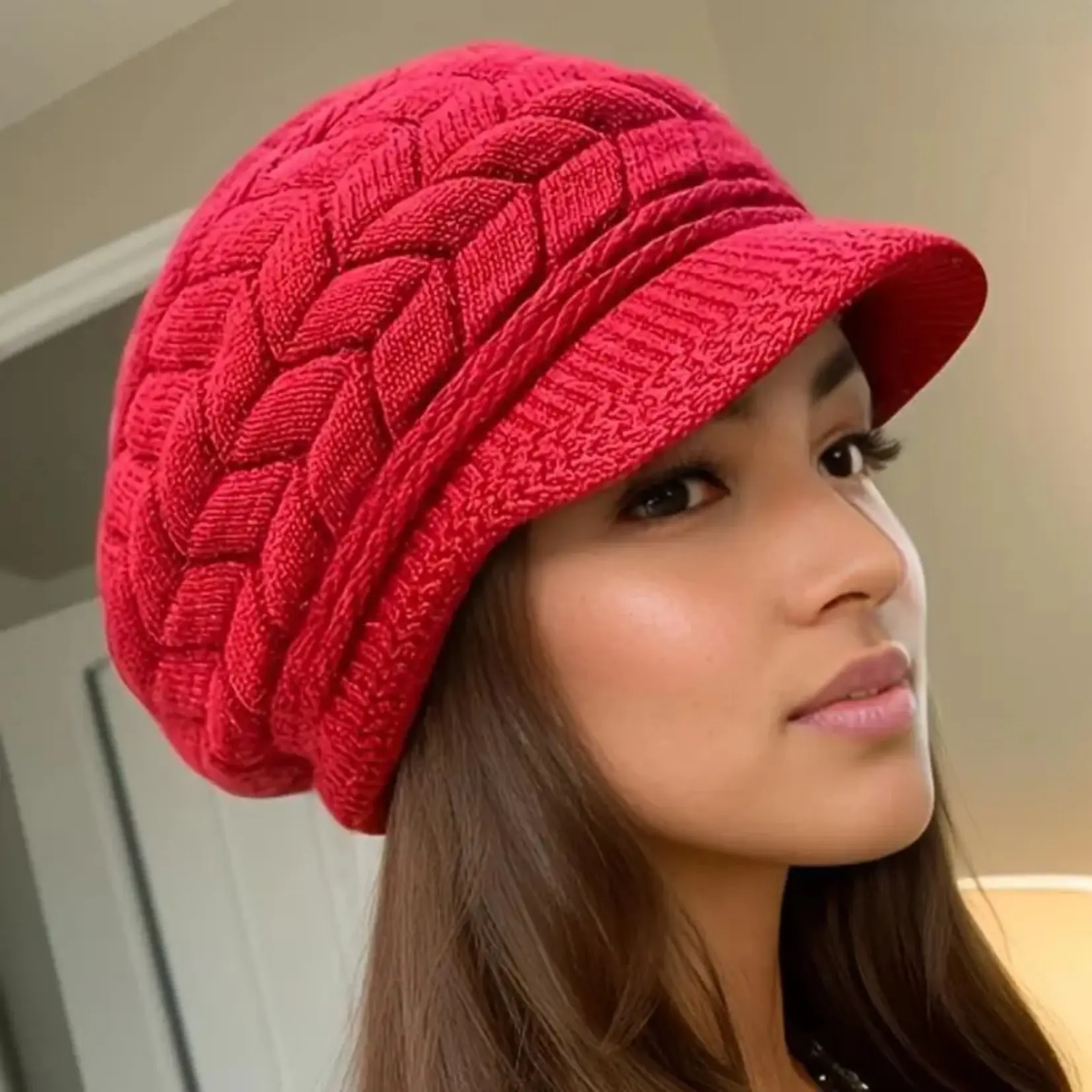 Women’s Slouchy Cable Knit Bonnet Beanie, Chunky Yarn Winter Hat With Ear Flaps And Fringe Trim, Soft Stretchy Warm Machine Washable Accessory For Cold‑Weather Daily Outdoor Wear, Hair‑Friendly No‑Sew Comfort Fit