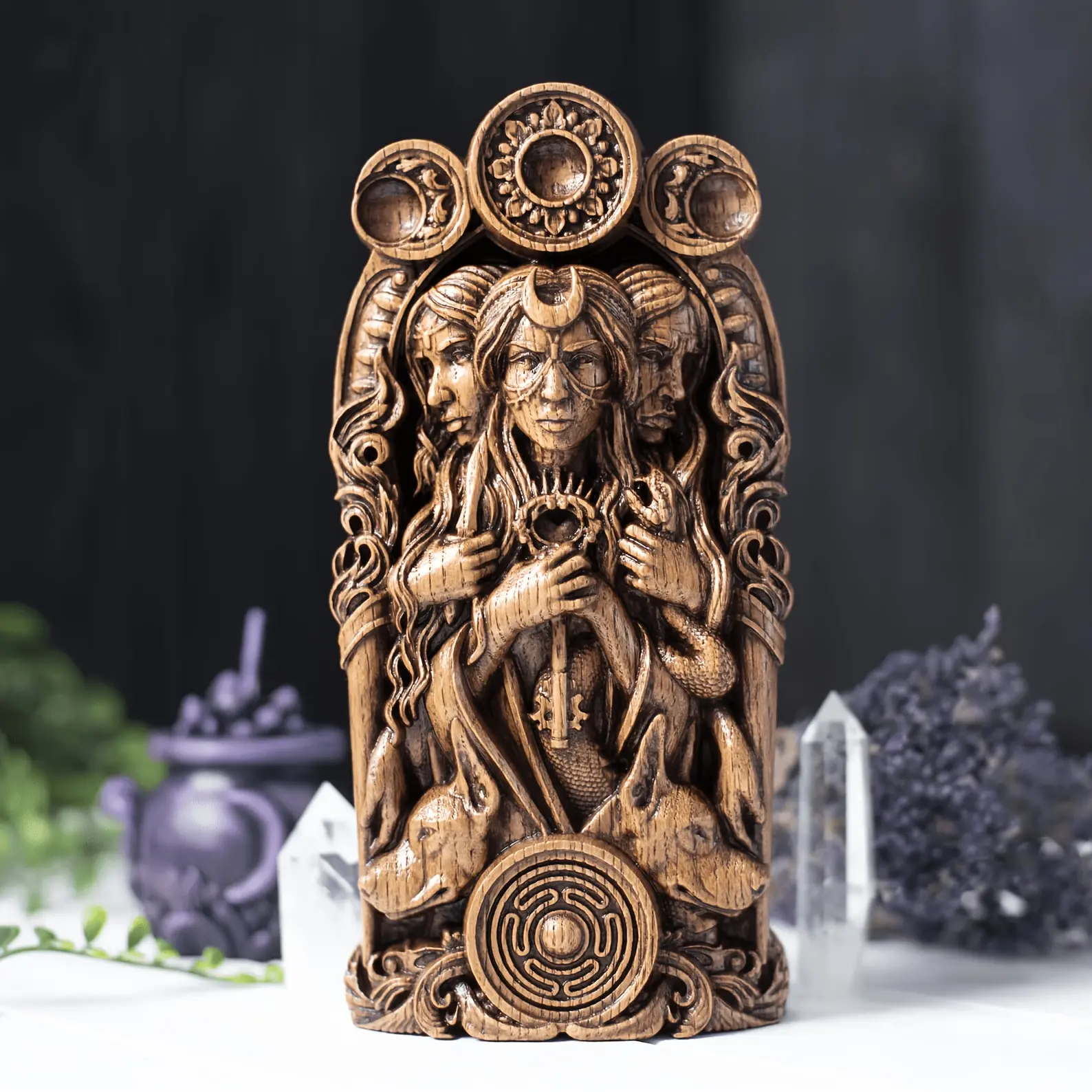 Hecate Bust Mystical Triple Goddess Statue with Goddess Motif - Modern Fantasy Room Decor, Altar Decor, Easy Maintenance Pagan Holidays Gift for Home Desktop or Patio, Resin