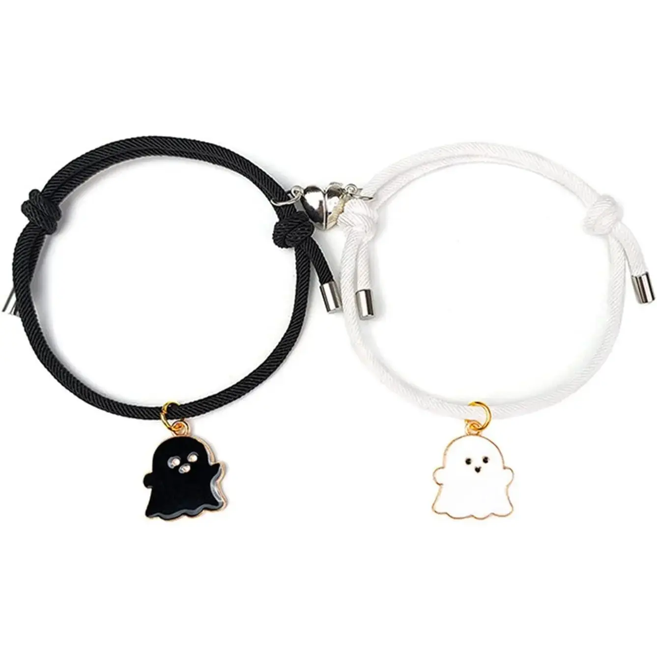 2 count Love Heart Couple Matching Bracelet Set Adjustable Braide Rope Halloween Mummy Ghost Pumpkin Hat Wizard Bracelet for Women Men Lover Friend Friendship