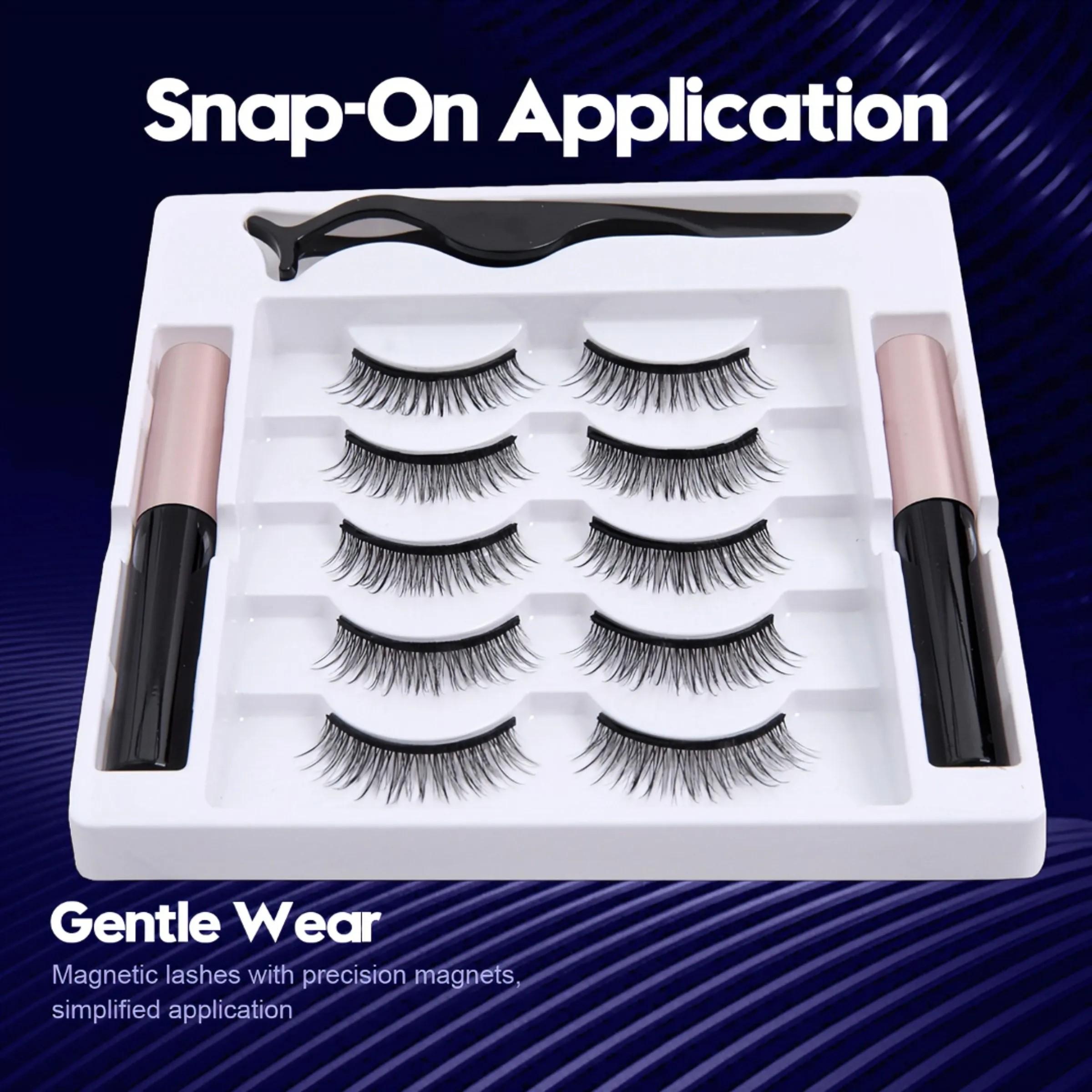 5 Pairs Magnetic Eyelashes with Eyeliner Kit, Reusable Natural Wispy False Lashes, No Glue Magnetic Lashes Set with Applicator, Easy to Wear for Beginners & Daily Makeup