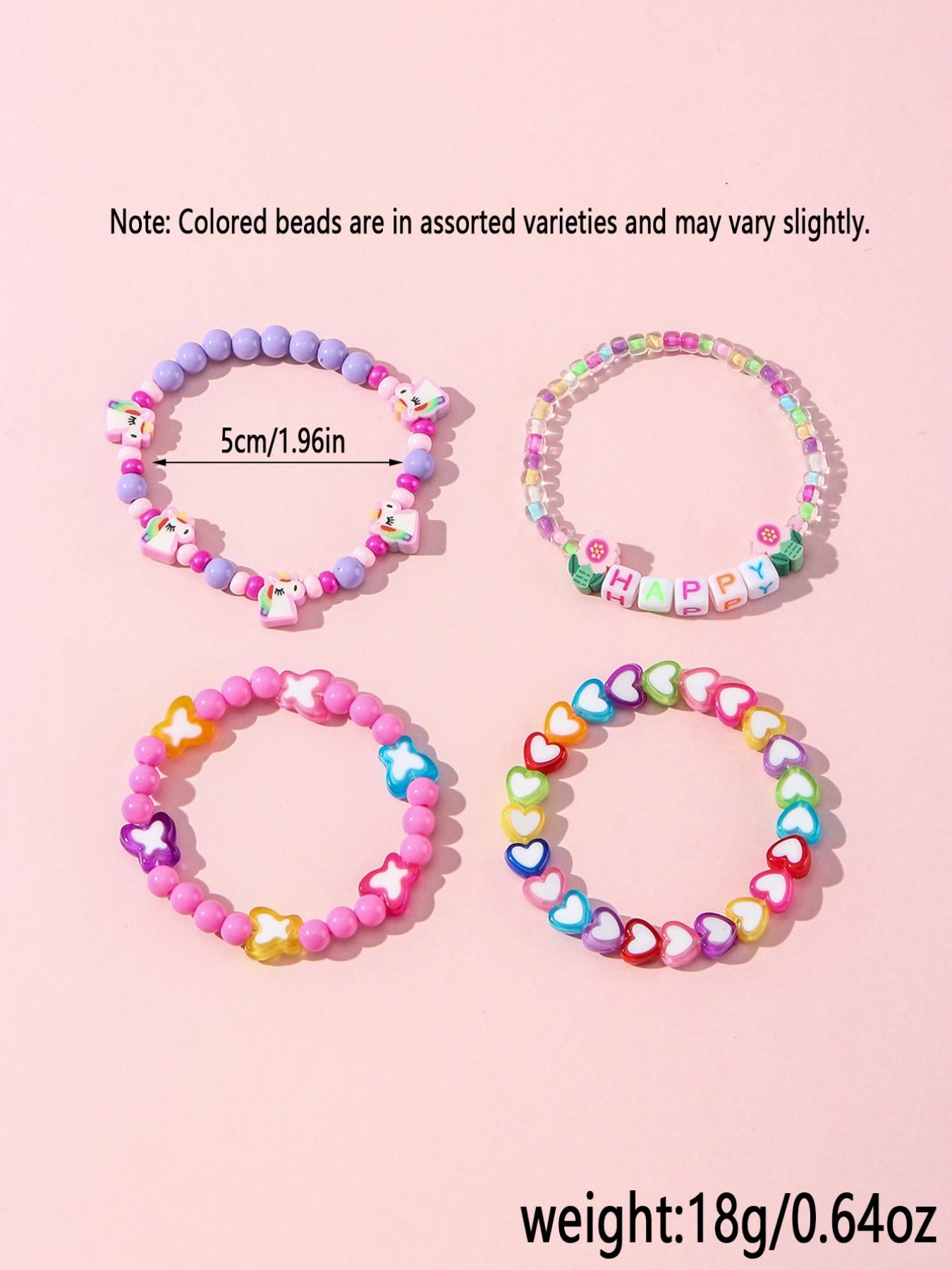 4pcs/set Multicolor Acrylic Beaded Bracelets, Heart Butterfly Letter Glass Beads, Party Gift for Girls, All Seasons Fashion Accessory