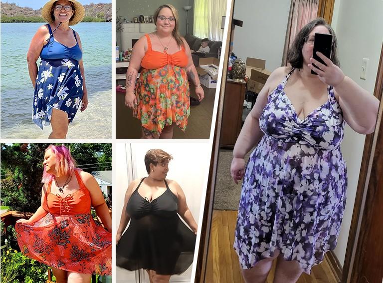 Daci Plus Size Two Piece Swim Dress with Boyshorts for Women Mesh Swimsuits Flowy Bathing Suits