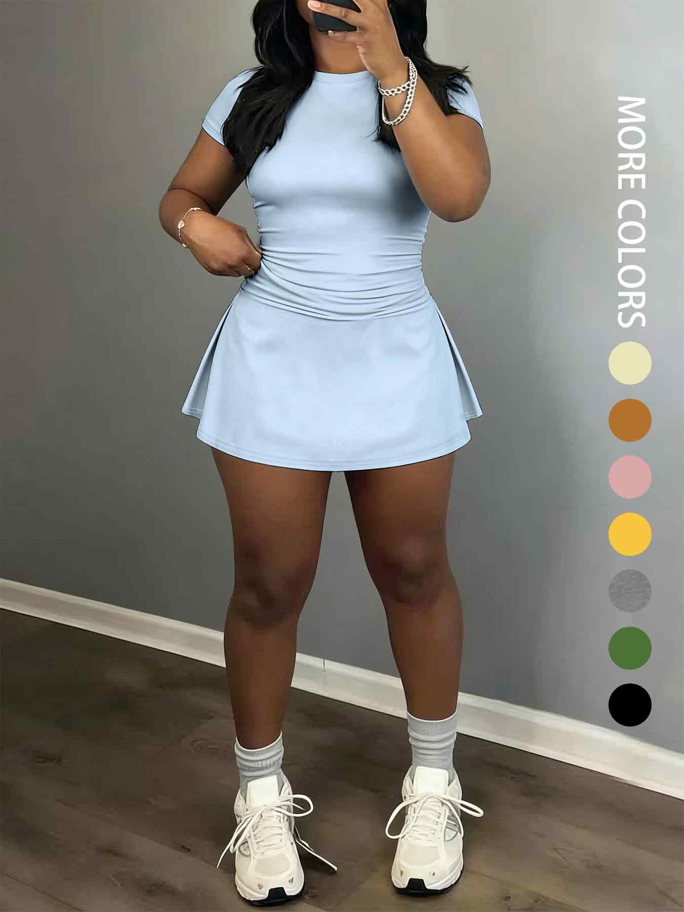 Women's Short Sleeve Casual Sporty Set, 2-Piece Women's Fashionable Daily Wear & Active Lifestyle Clothing, Stretchy Suit Set, Yoga Gym Outfits