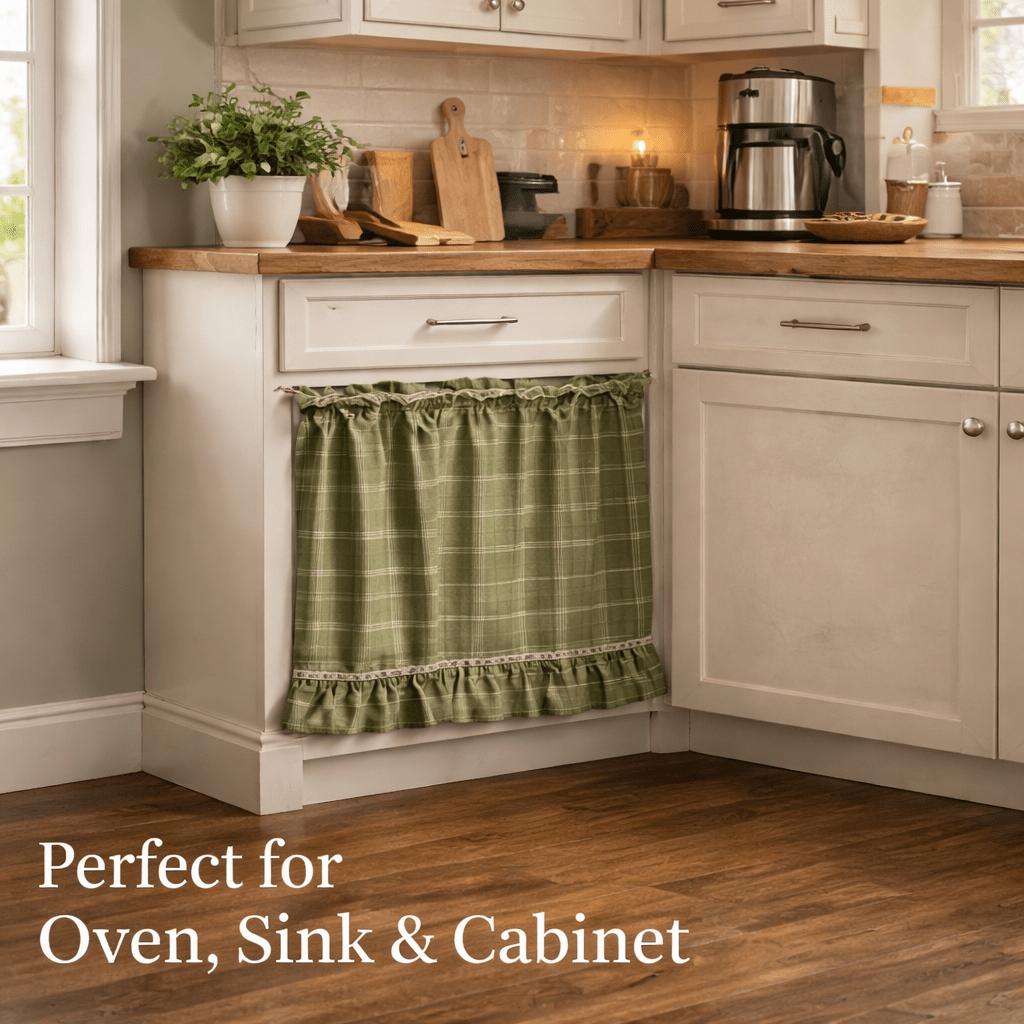 Farmhouse Style Oven Skirt Curtain, Grid Design with Ruffle Edge Strap Cabinet Cover - Suitable for Rural Kitchen Decoration, Oven Stove Cover Curtain, Cabinet Cover Panel, Home Kitchen Rural Style Apron, Durable Cover