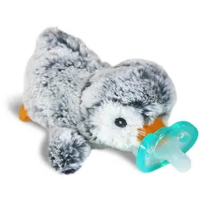 Pacifier Holder with Removable Baby Pacifier, Penguin Design 0m+ BPA Free Baby Pacifier Holder for Newborns, Infants and Toddlers, Cute Soothing Accessory for Baby Registry, Diaper Bag, Stroller, Nursery and Everyday Use