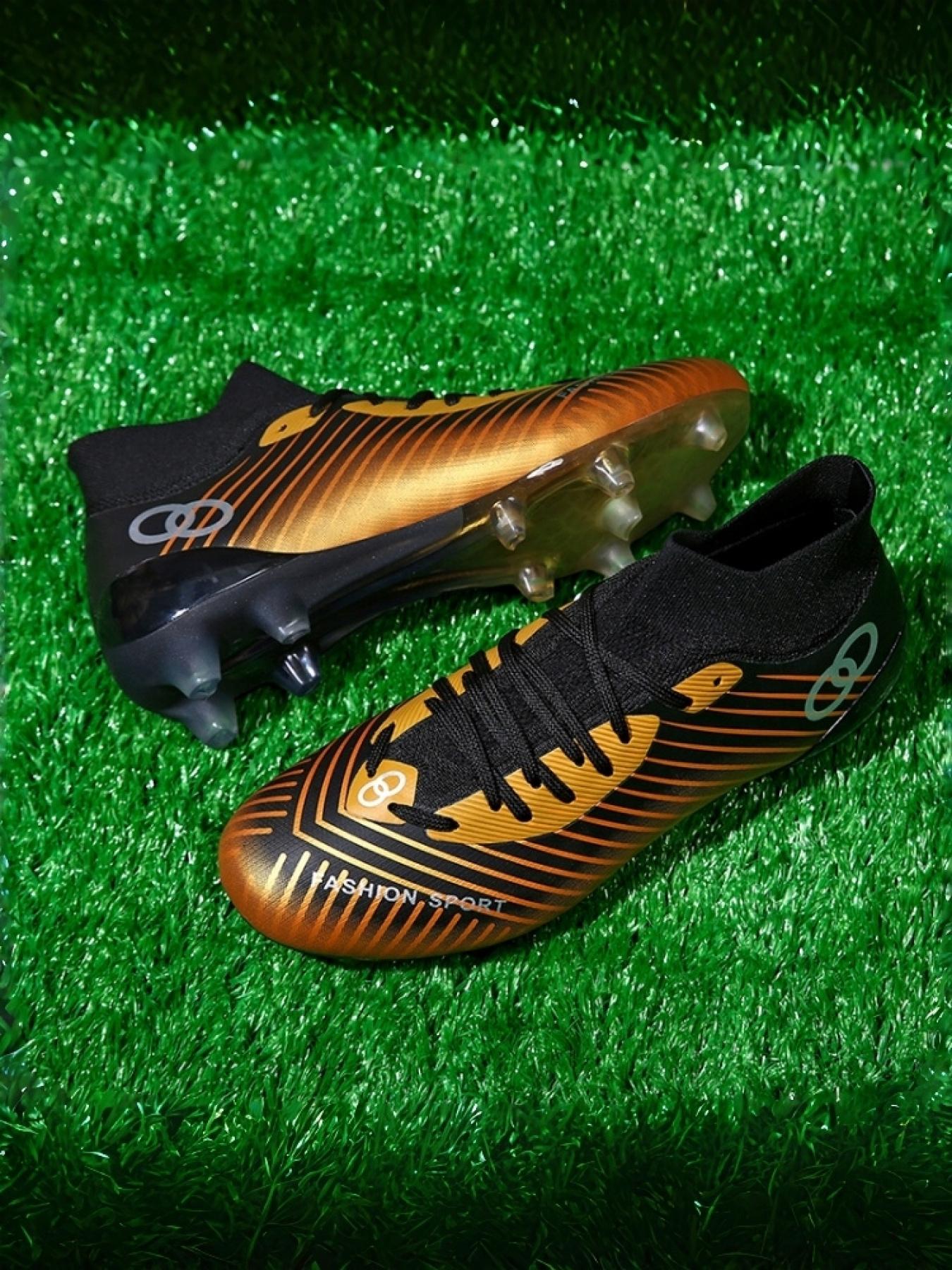 1 Pair Unisex Professional High Top Sock Football Match Shoes Soft Lining Lightweight Breathable Rubber Grip Outsole For Natural Grass